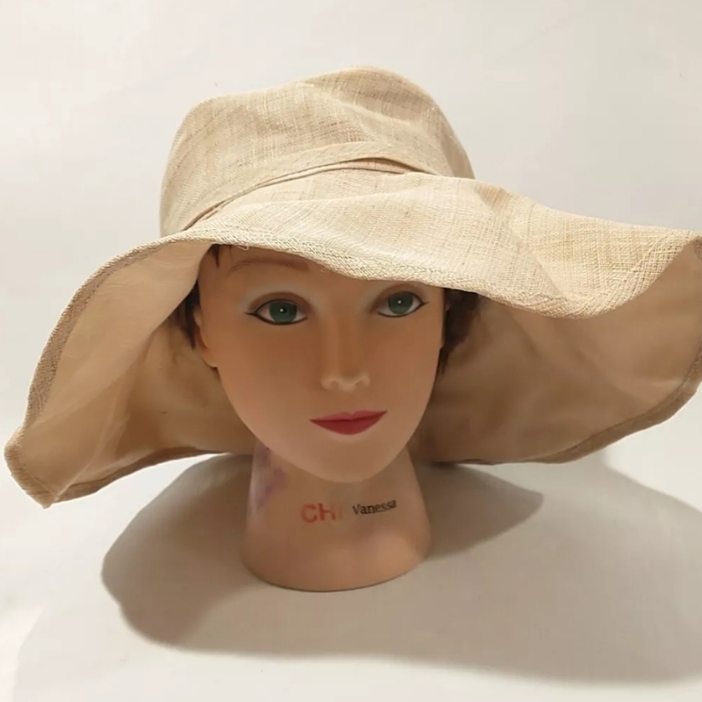 OBAGI SYSTEM WOMEN'S BEIGE HEMP COTTON WIDE RIM SUN HAT ONE SIZE